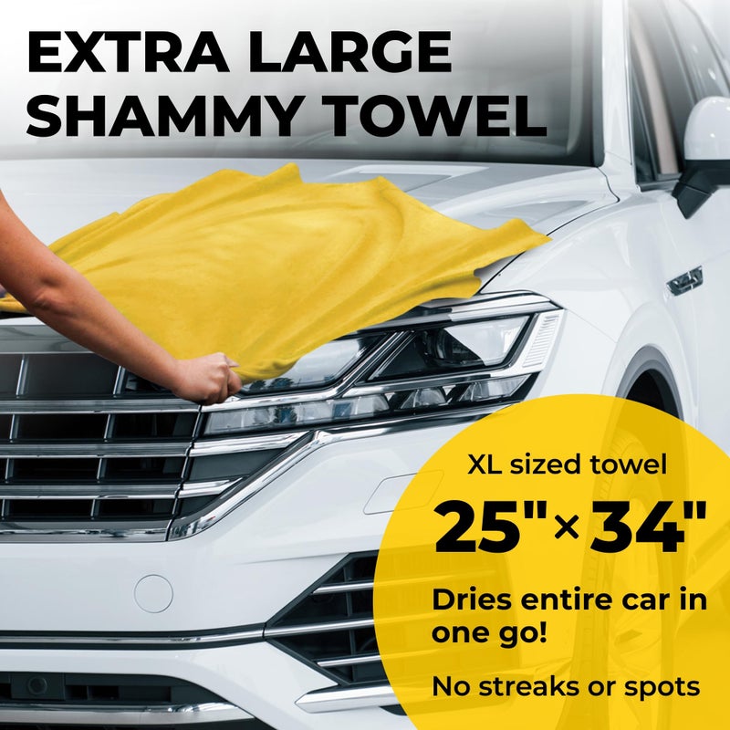 Mighty Cleaner منشفة شامي ممتازة مقاس XL للسيارة - قطعتان (34 × 25) - منشفة شامواه فائقة الامتصاص للسيارة - قماش شامي خالي من البقع والخدوش لتجفيف السيارة - منشفة تجفيف السيارة قابلة لإعادة الاستخدام - Image 3